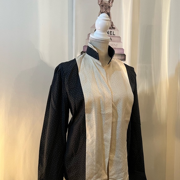 100% Silk Blouse Black and white Polkadot - Picture 1 of 9